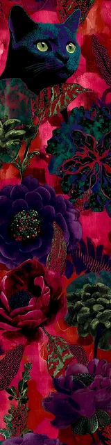 Cat bookmarks illustration of a red bookmark with black cat